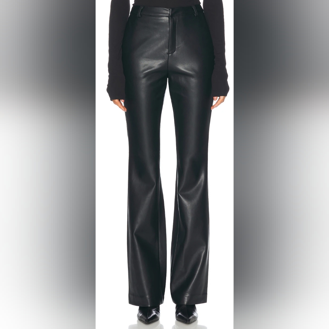 Seroya Ronja Black Faux Leather Flare Pants, Small